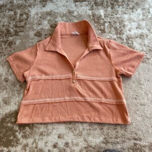 Peach Collared / Button Up Mini Tee Crop Top